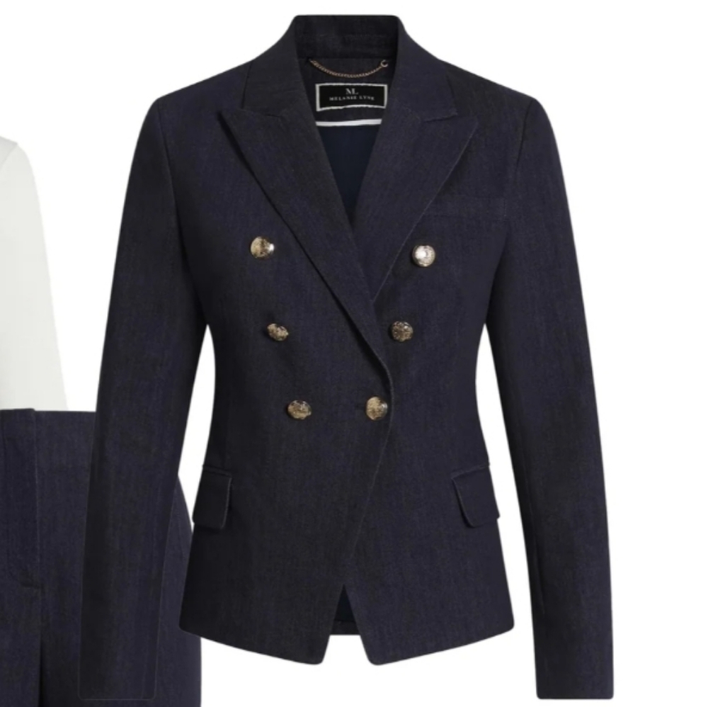 EUC Melanie Lyne 8 Black Double Breasted Button Cuff Blazer